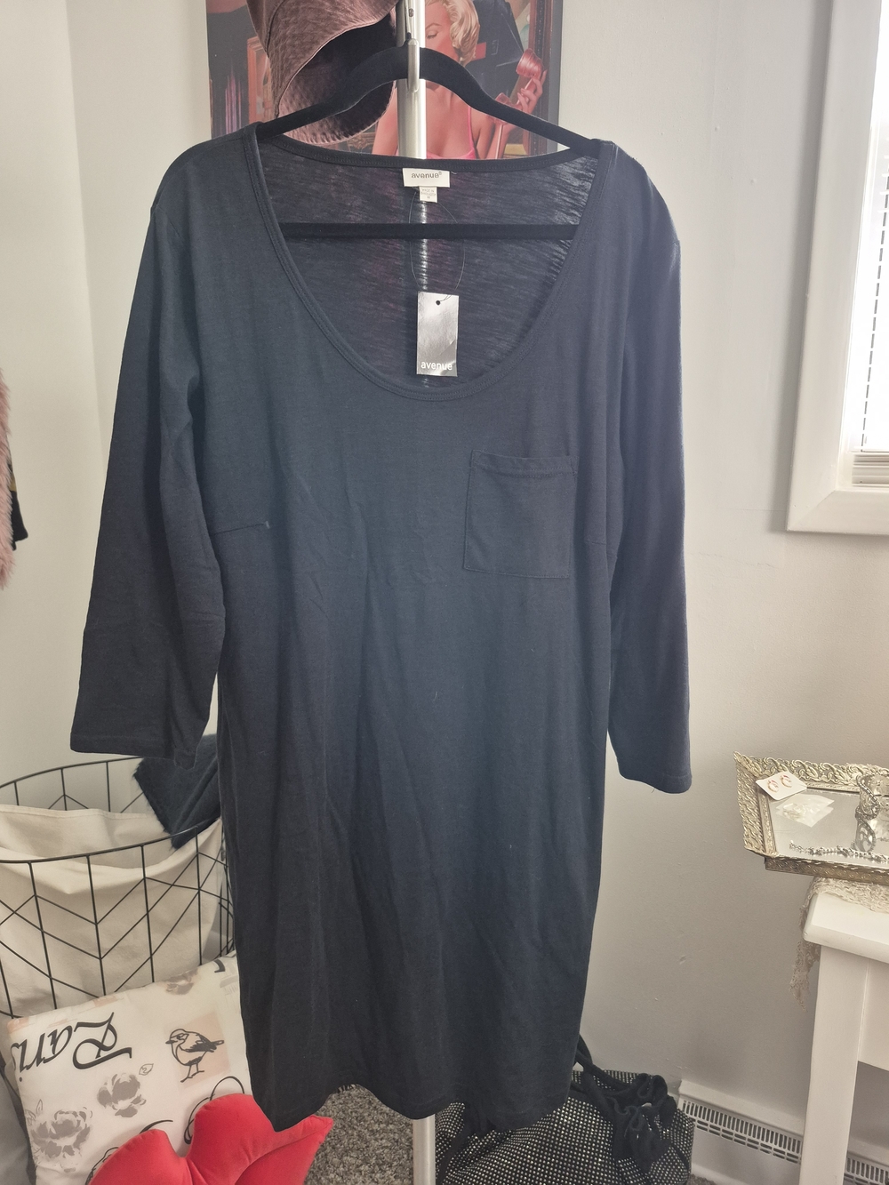 Avenue Black Midi Dress with Scoop Neck